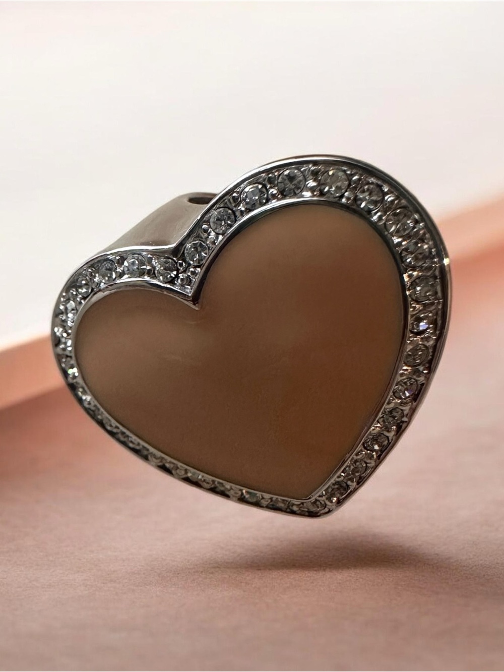 Vintage Camille Lucie heart -Shaped Enamel and Crystal Accent Ring